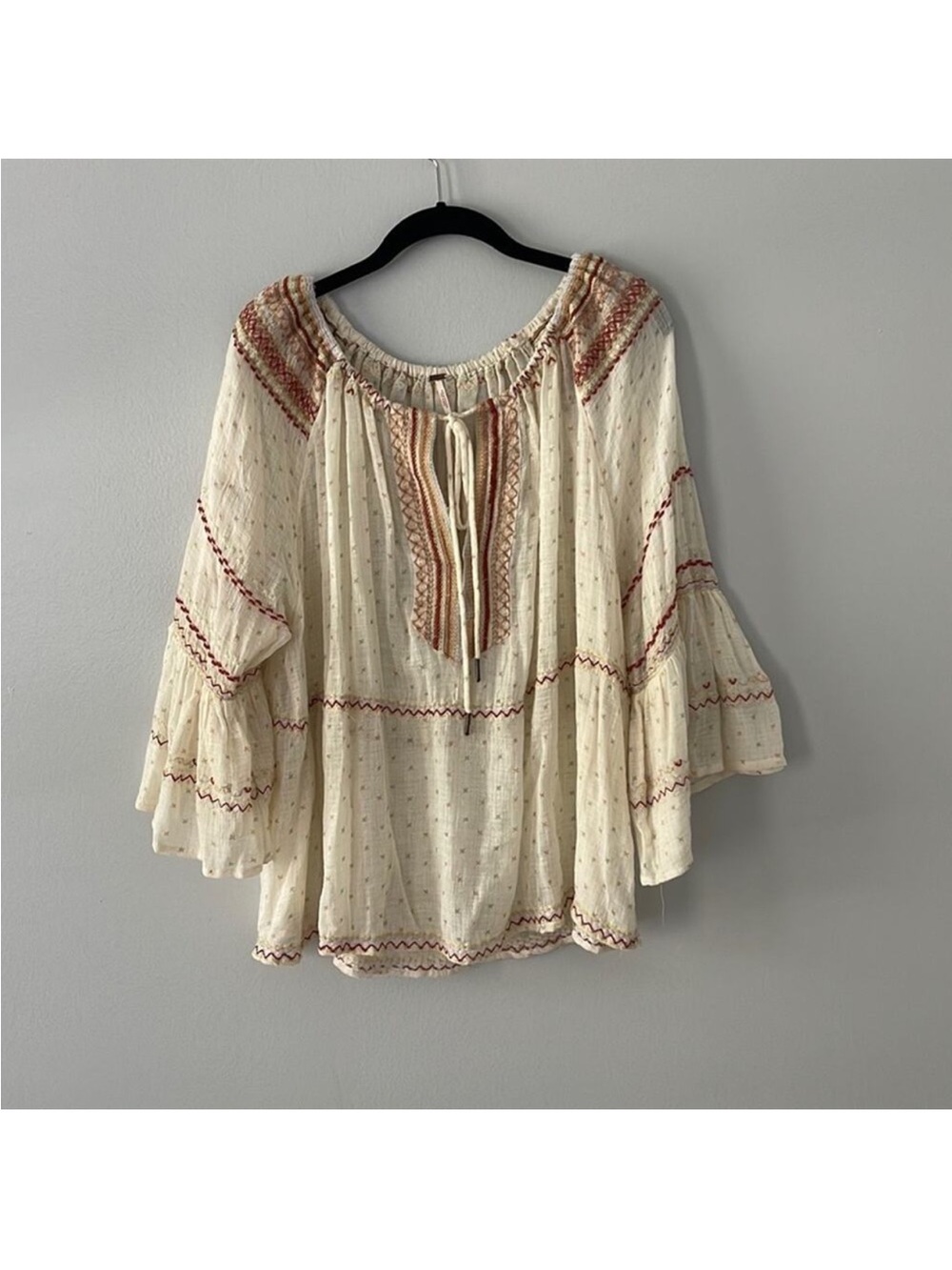 Free People Talia Embroidered Top Bohemian Peasant Top Size Small